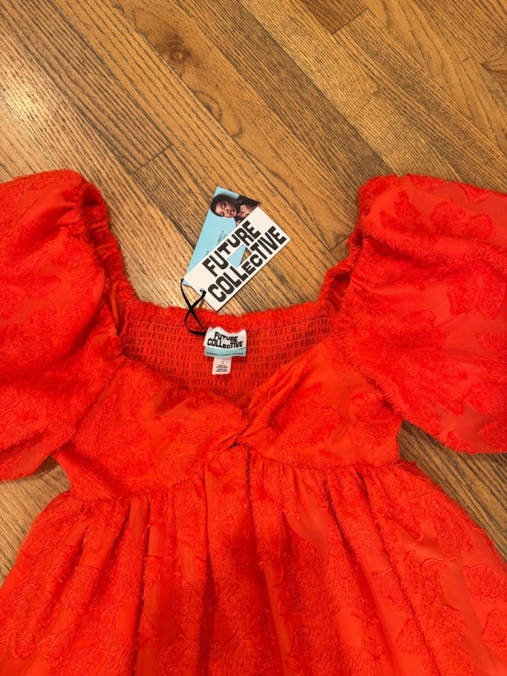 Future Collective Orange Puff Sleeve Mini Dress Top - Picture 5 of 6